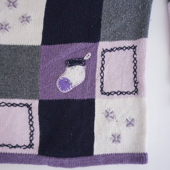 Christopher & Banks Lavender Patchwork Snowflake Tree Winter Grandma Cardigan XL - Picture 4 of 9